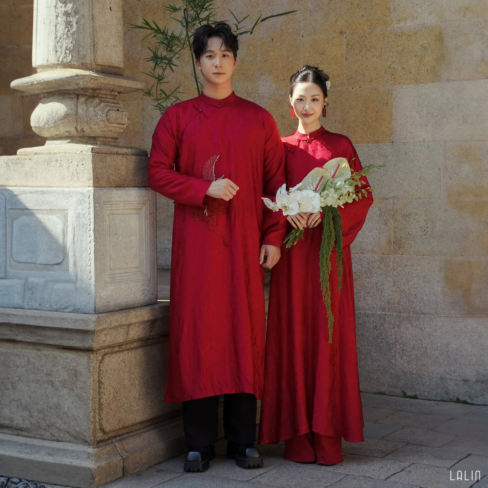 “Phụng Minh” – Men’s Silk Áo Dài in Ceremonial Red