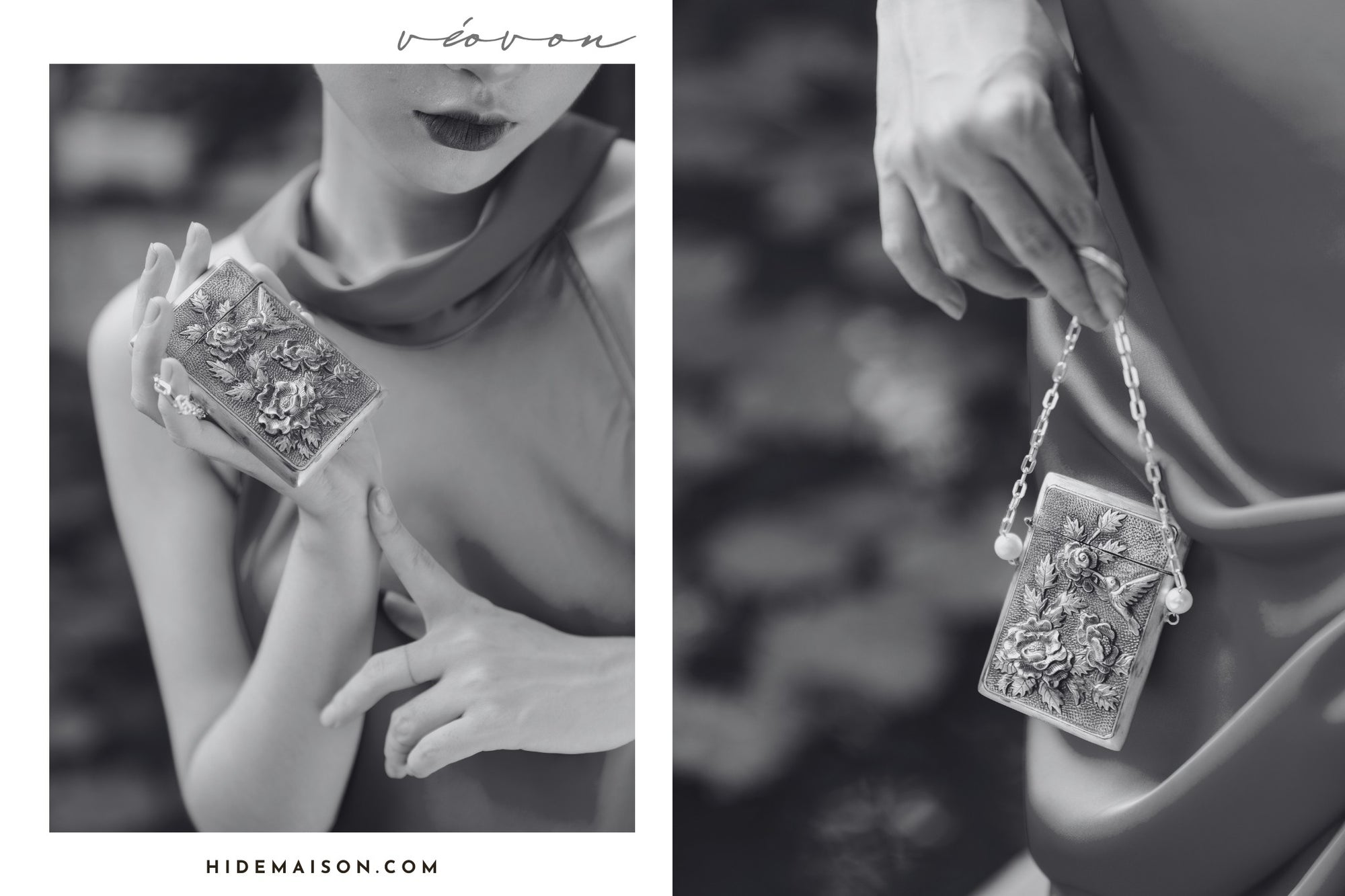 Bach Hoa fine silver clutch with traditional Vietnamese peony motifs - luxurious statement piece for heritage events