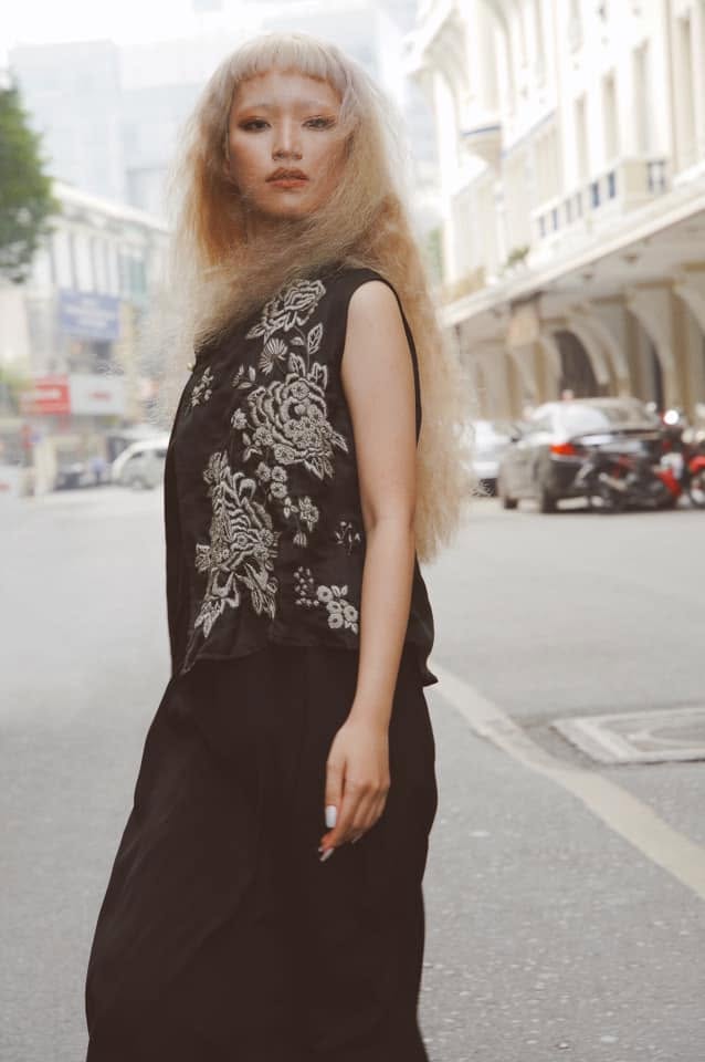 “Noir Botanica” Top – Hand-Embroidered Premium Silk