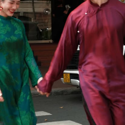 "Traditional Vietnamese Ao Dai for Men in wine red artisan silk by Moc, modern design"
