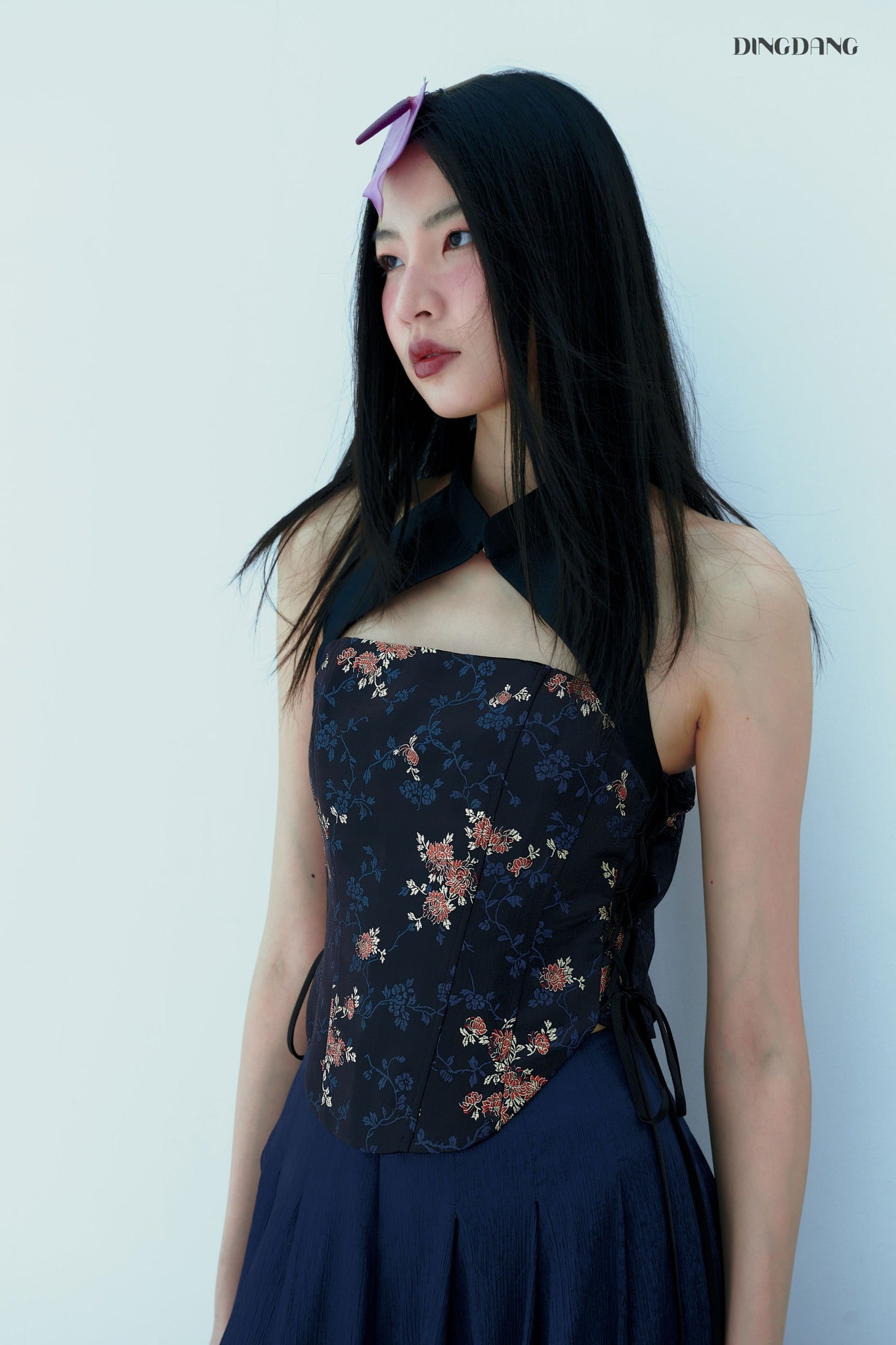 Vietnamese Embroidery - Phuong Ngoc Top & Pants - front view in brocade in black by Dinh Dang