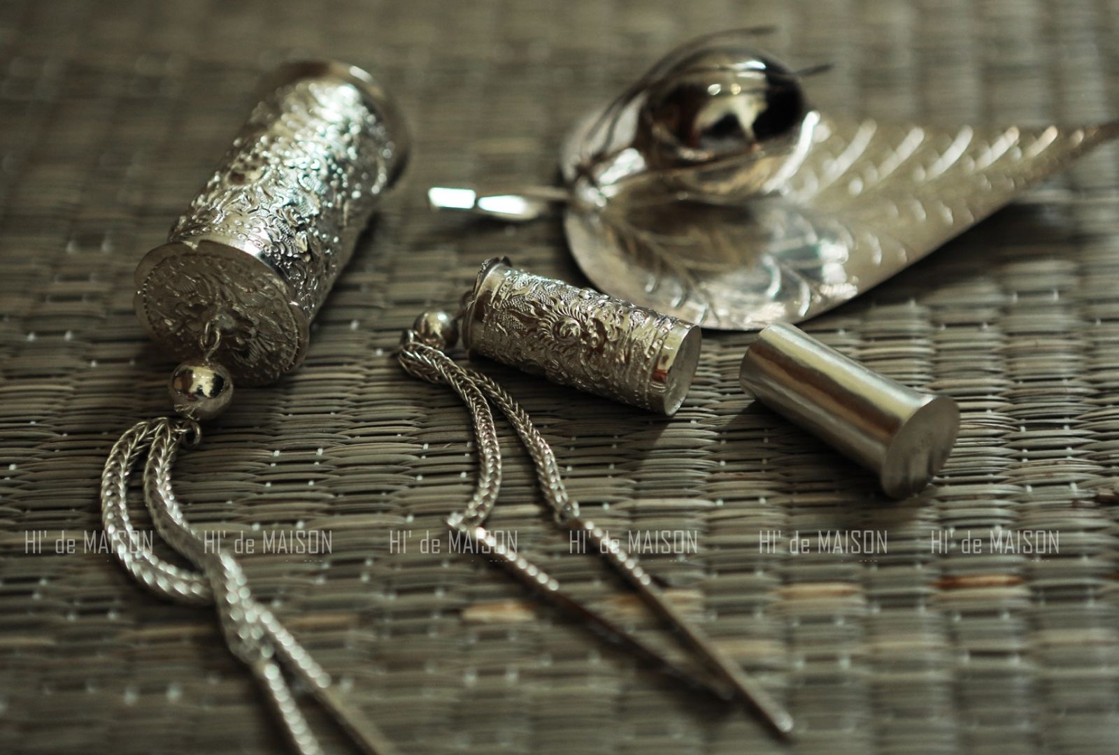 Khánh Âm – Sacred Scroll Pendant - flat lay display in silver by HI de Maison