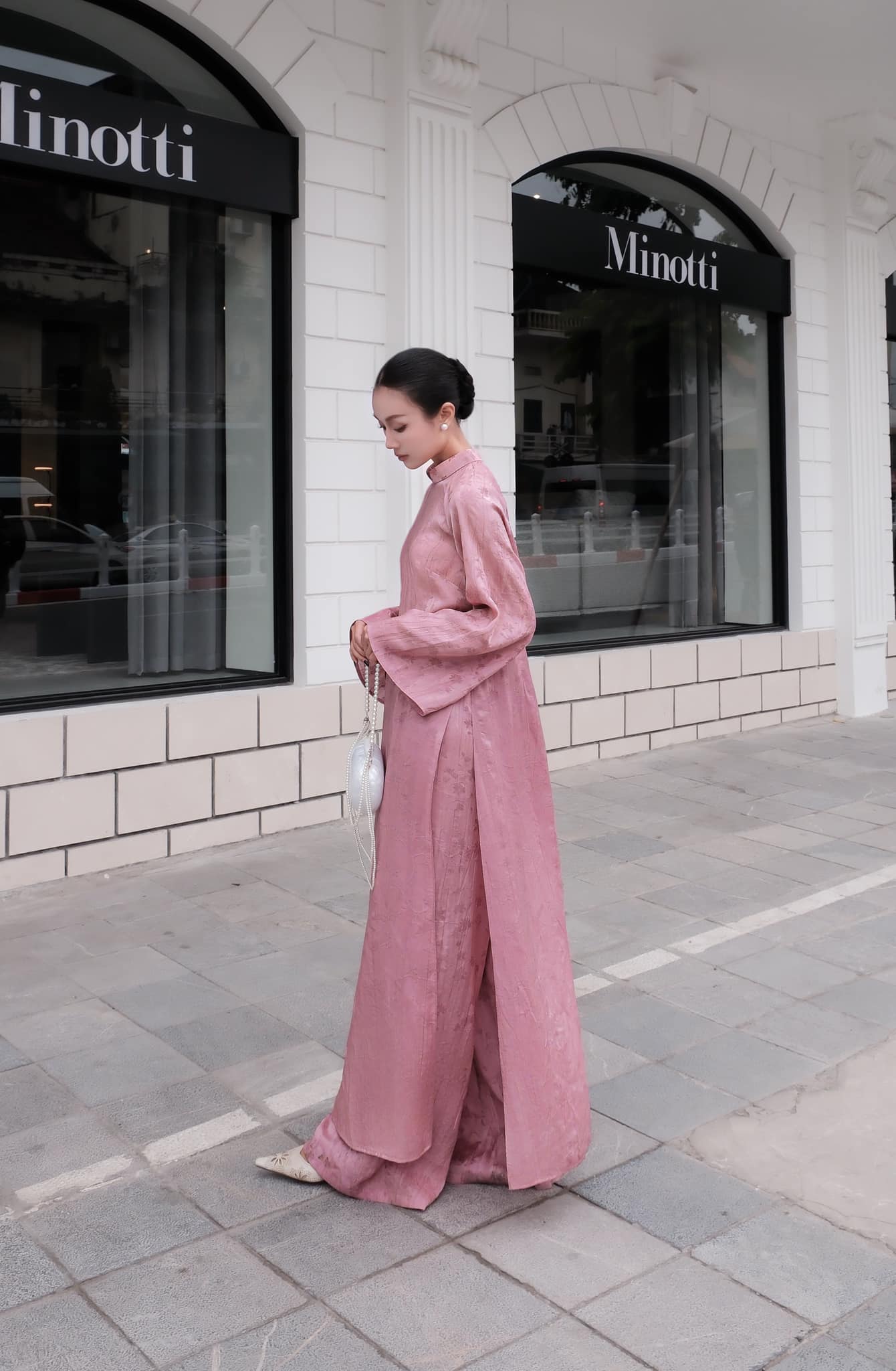 "Nhu Khue" Premium Natural Silk Ao dai Set in Pink, Traditional Vietnamese Dress by Nam Phuong Y
