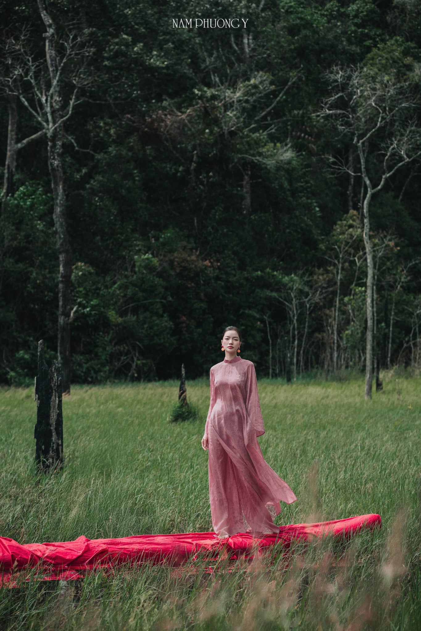 "Nhu Khue" Premium Natural Silk Ao dai Set in Pink, Traditional Vietnamese Dress by Nam Phuong Y.