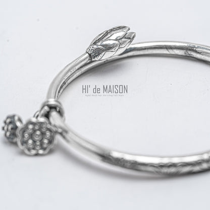 "Hạ Liên" – Fine Silver Lotus Bud Bangle