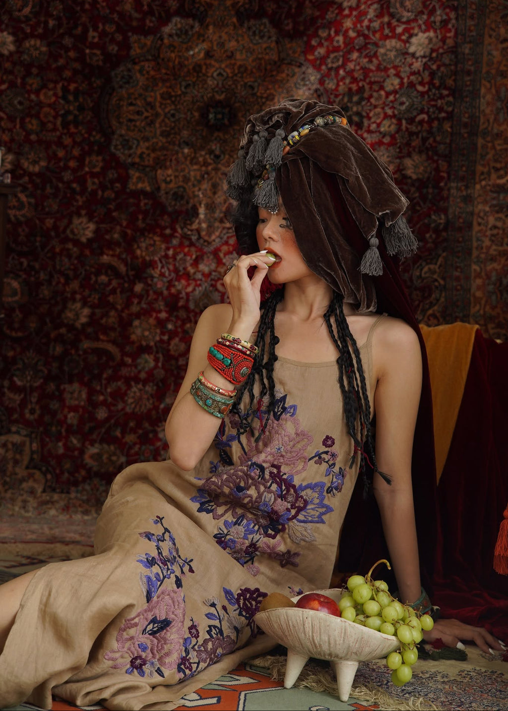 "Desert Peony" – Embroidered Linen Dress