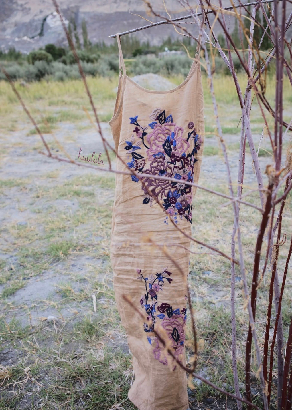 "Desert Peony" – Embroidered Linen Dress