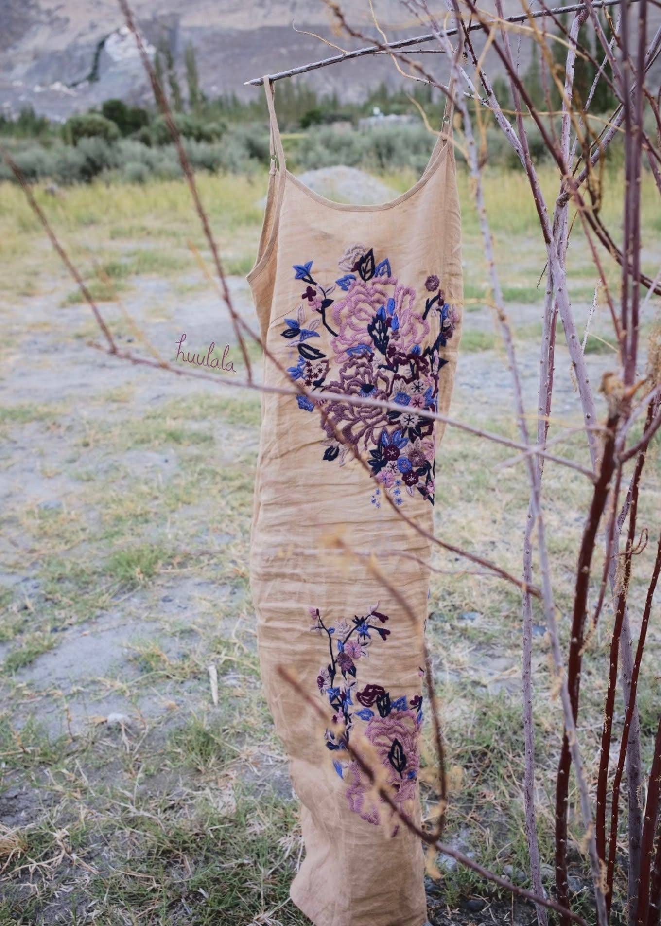 "Desert Peony" – Embroidered Linen Dress