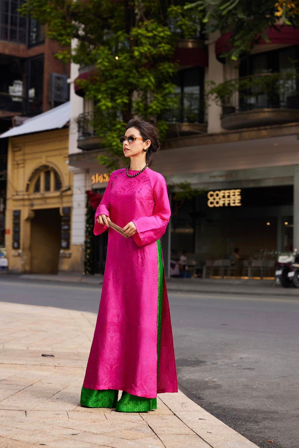 Detail of Fuchsia Reverie premium wormsilk fabric in radiant fuchsia pink - Lo Boutique luxury Vietnamese craftsmanship