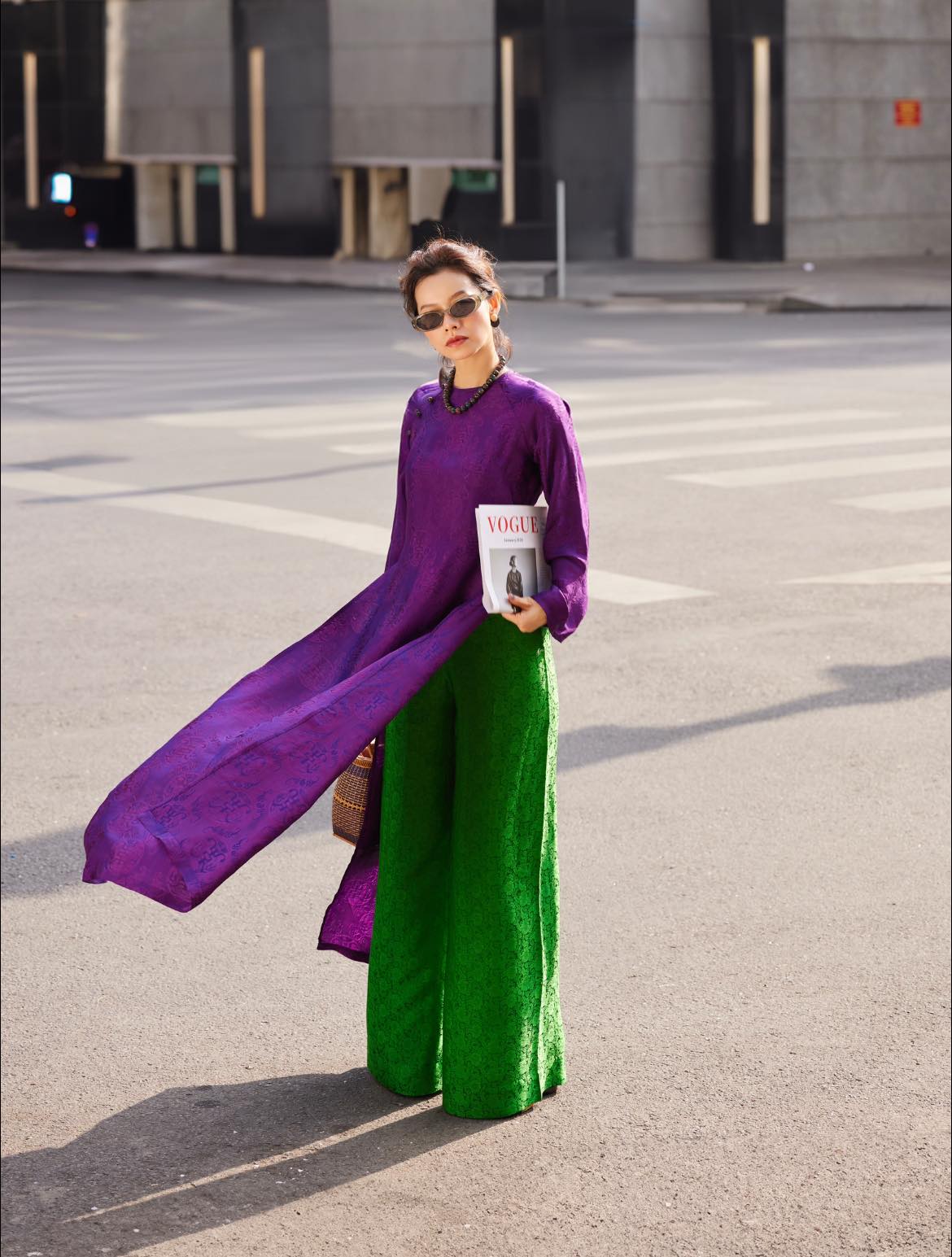 “Royal Amethyst” - Luxury Wormsilk Ao Dai Set in Deep Purple - styled presentation by Lo Boutique