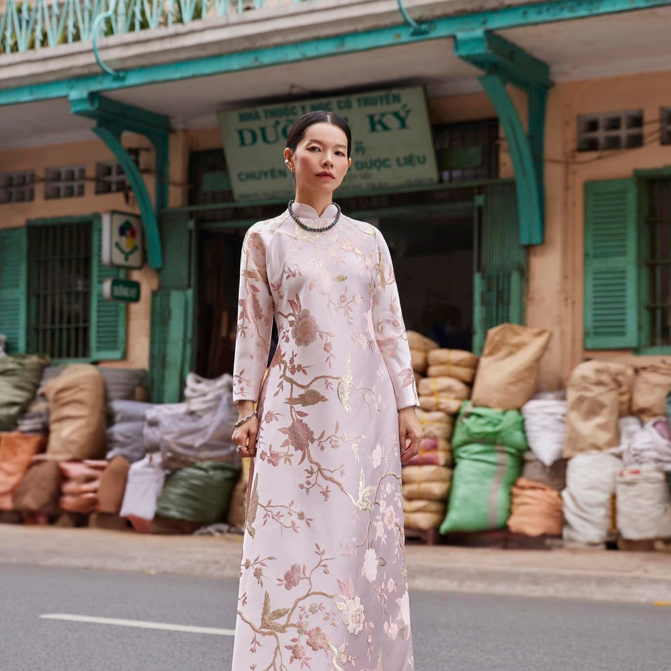 Marble Whisper Necklace - Marble Necklace - blue /brown tone - back view displaying traditional details by HI de Maison at L'Orient Haus