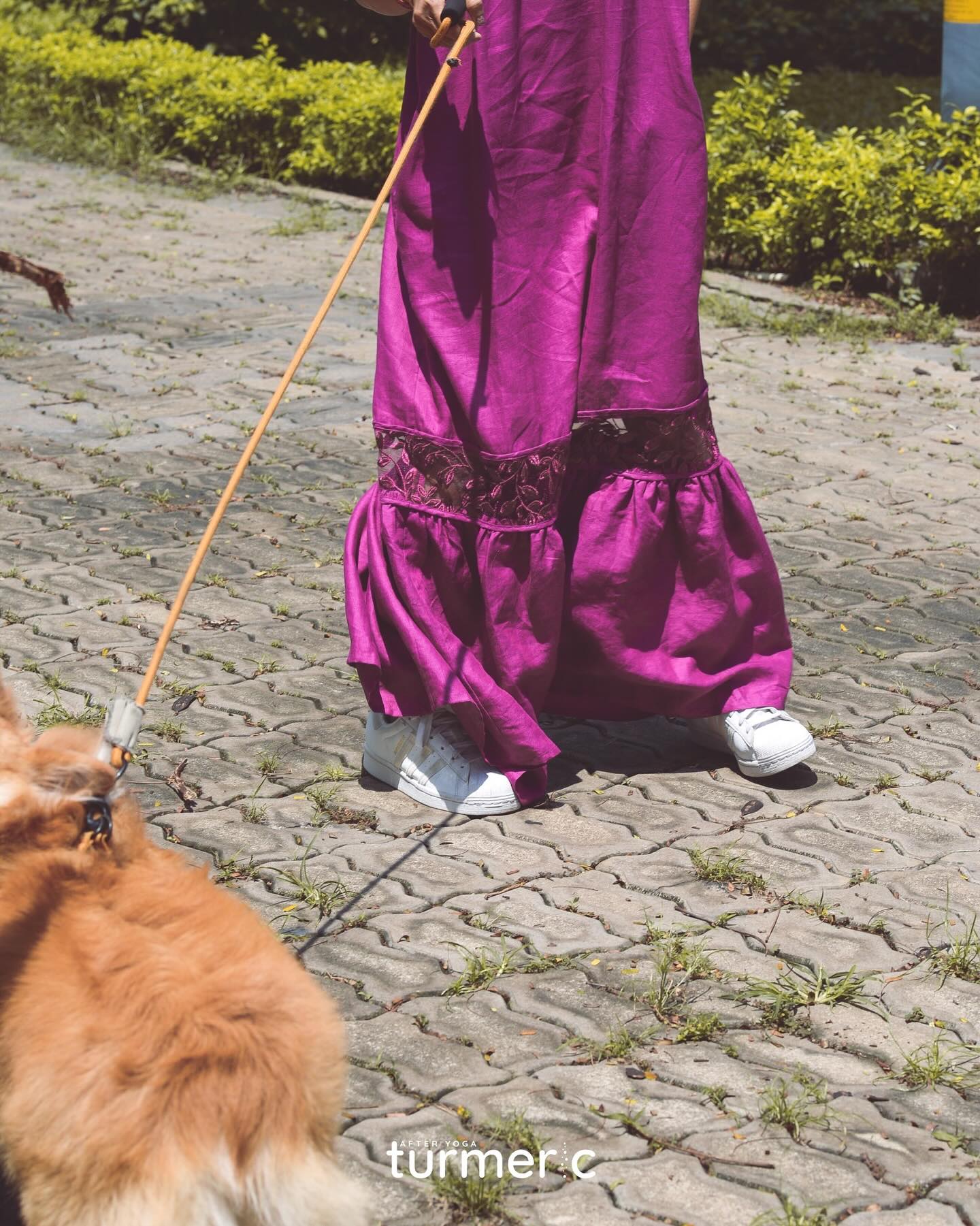 Vietnamese Embroidery - Magnolia - Linen and Lace Maxi Dress - styled presentation in silk in purple by Turmeric
