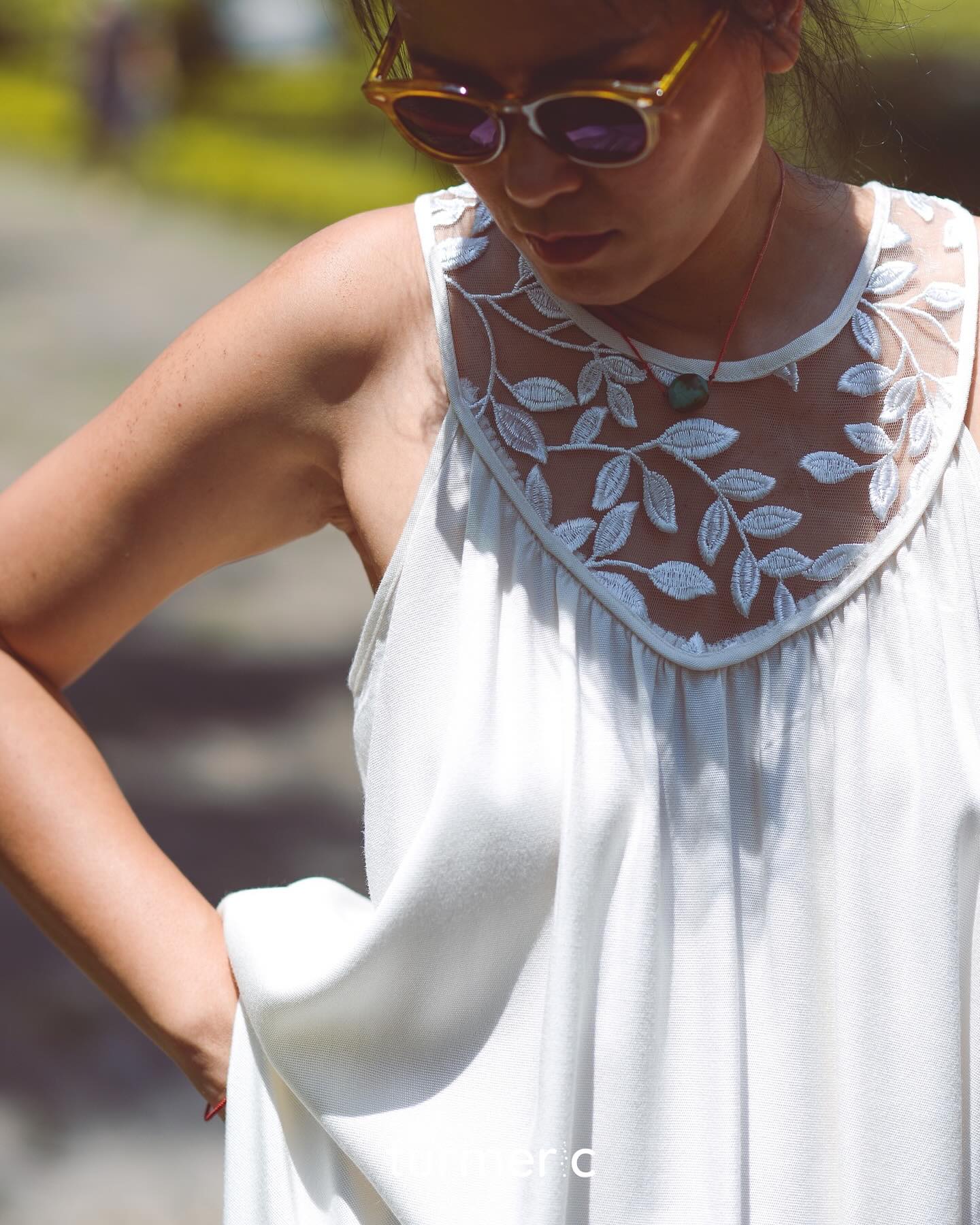 "Magnolia Linen and Lace Maxi Dress in White with Floral Embroidery by Turmeric"