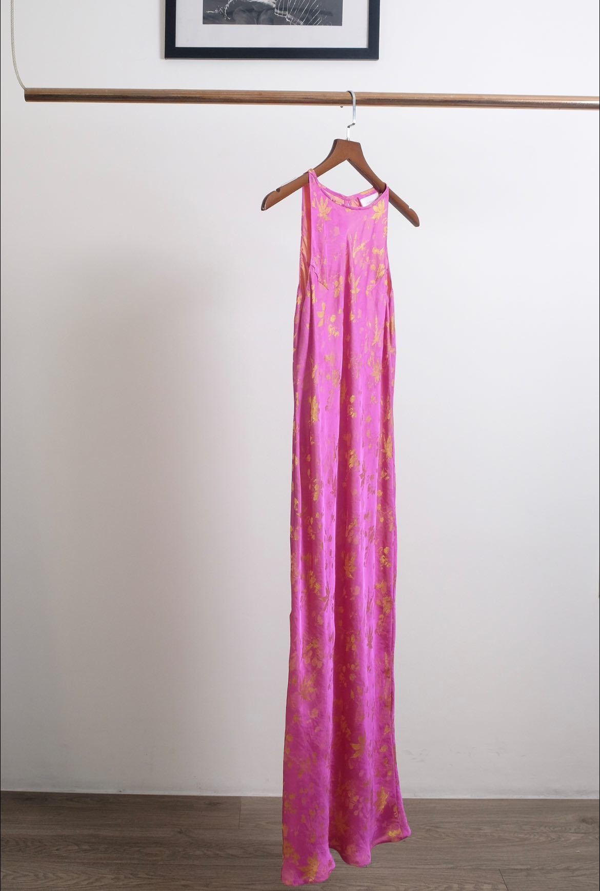 Silk Pattern - Radiance in Silk Slip Dress – Fuchsia Gold - front view in pink by Lo Boutique