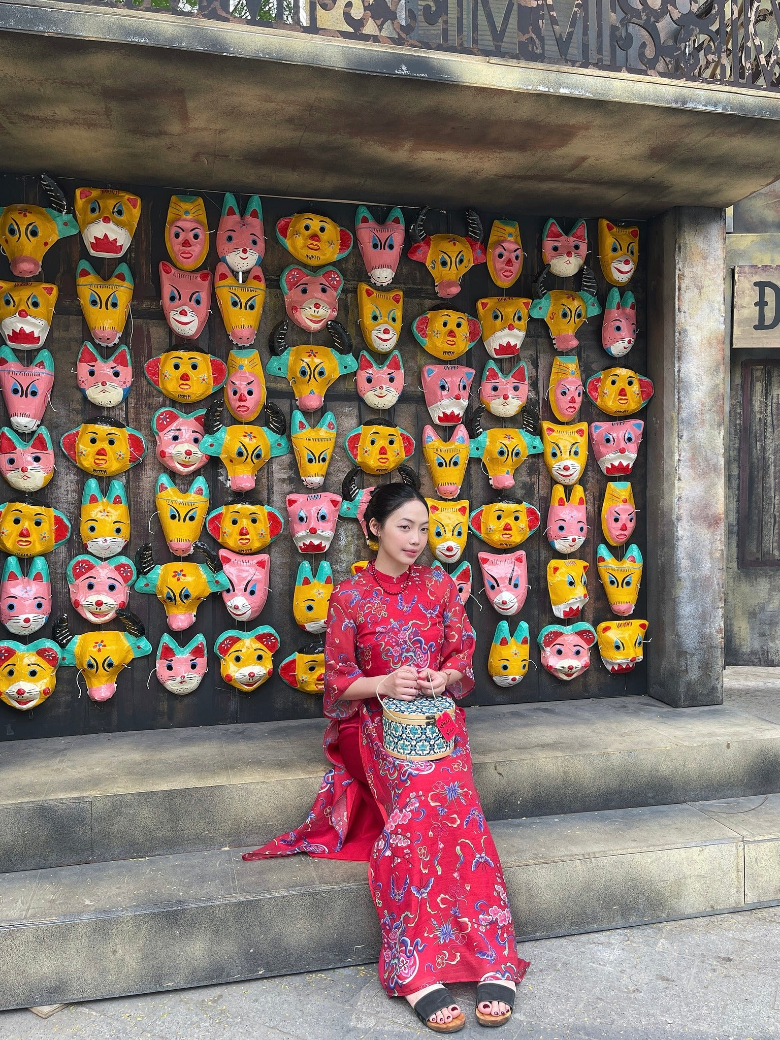 Vietnamese Ao Dai - Xuan Ca Ao dai set - flowers - styled presentation in silk in red by Dinh Dang