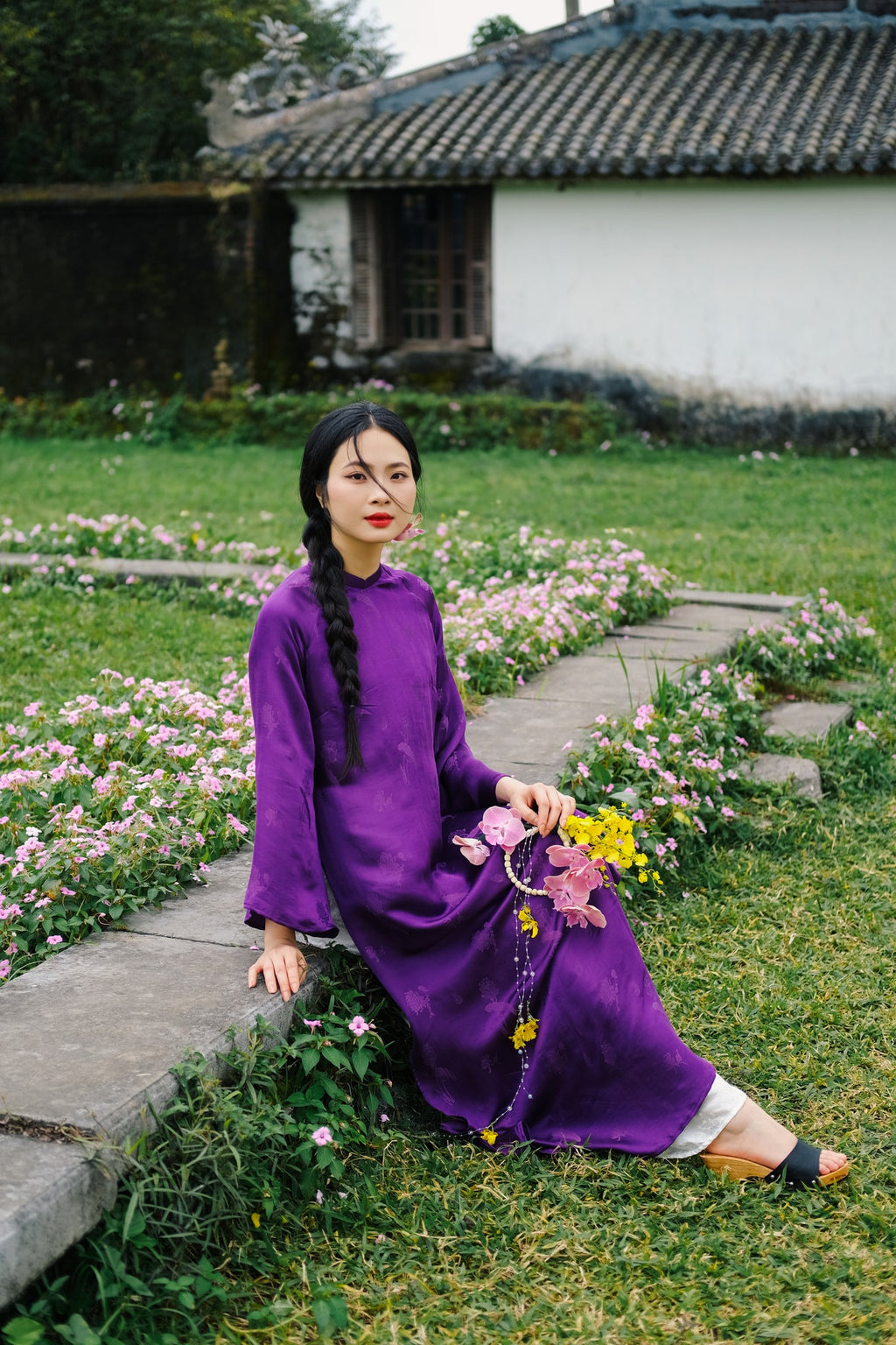"Lien Hoa" Ao Dai set - Silkworm Silk in Purple