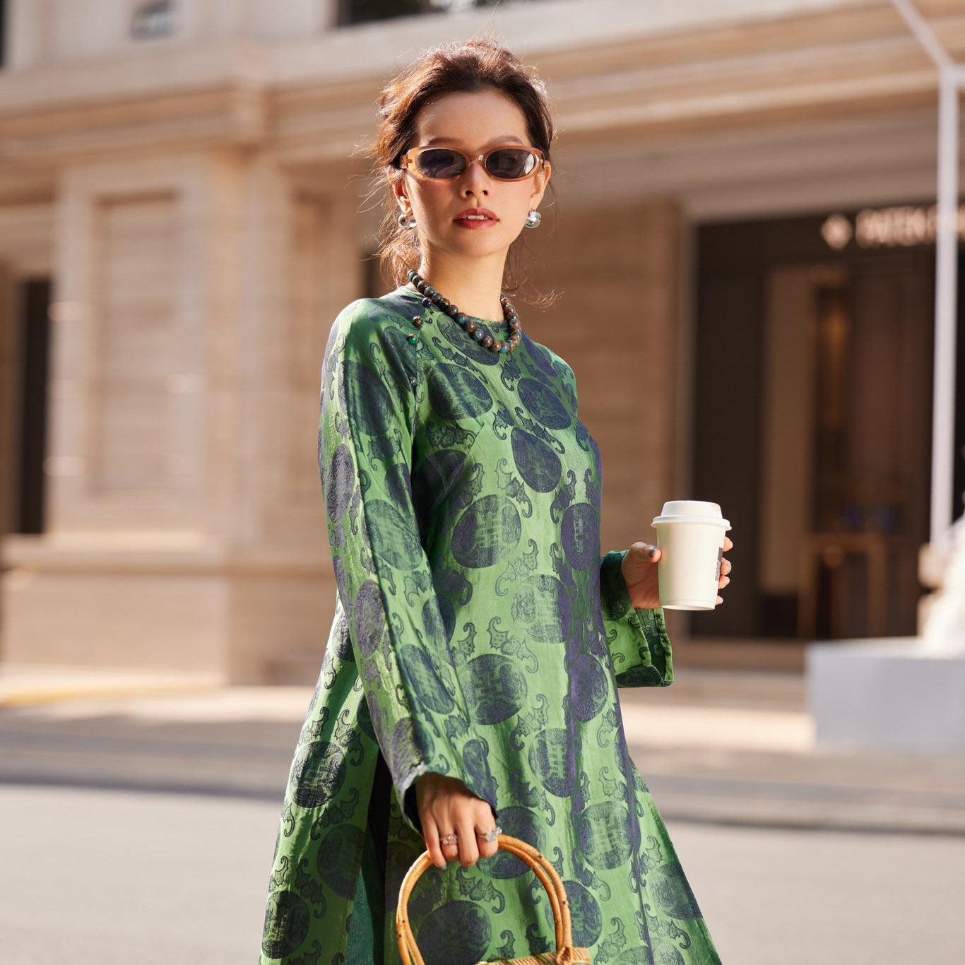 Marble Whisper Necklace - Marble Necklace - blue /brown tone - close-up of intricate patterns and artisanship by HI de Maison at L'Orient Haus