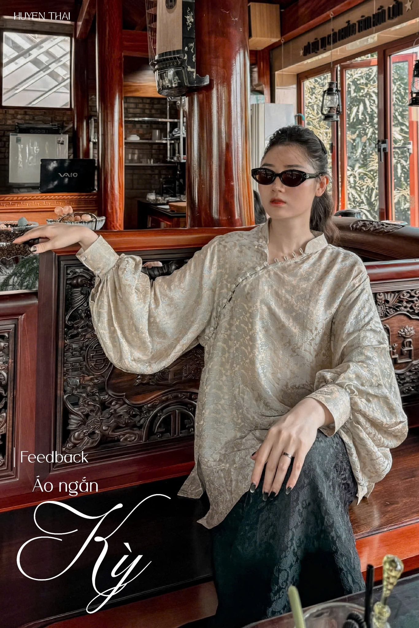 KY Ao-Ngan (Shorter version of Ao-dai) with Balloon Sleeve - Wormsilk - styled presentation by Huyen Collection