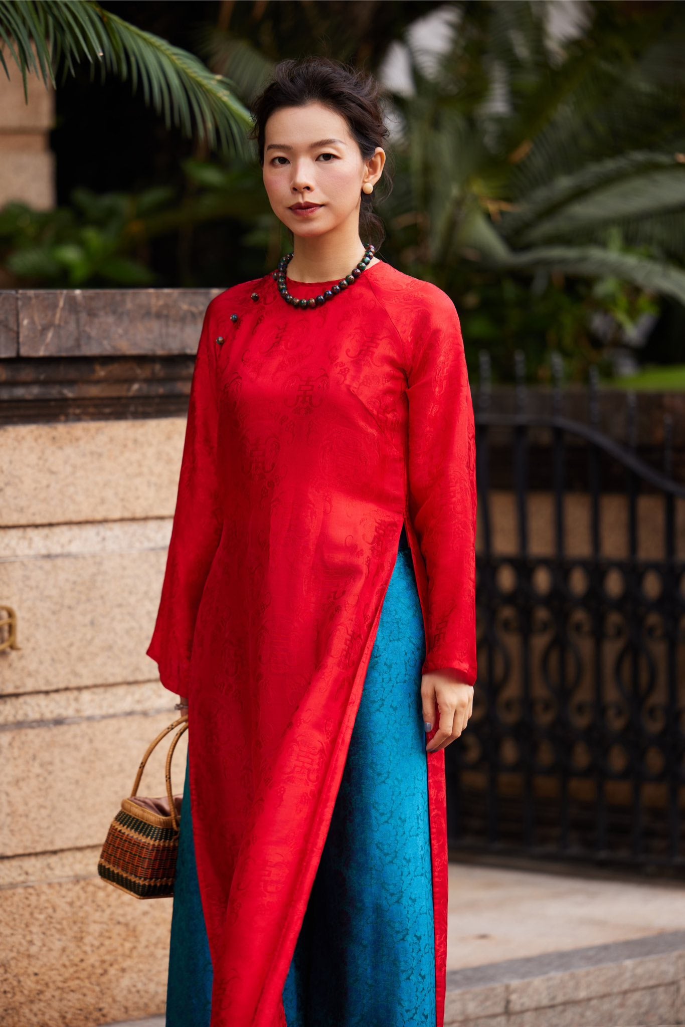 Marble Whisper Necklace - Marble Necklace - blue /brown tone - styled presentation demonstrating elegance by HI de Maison at L'Orient Haus