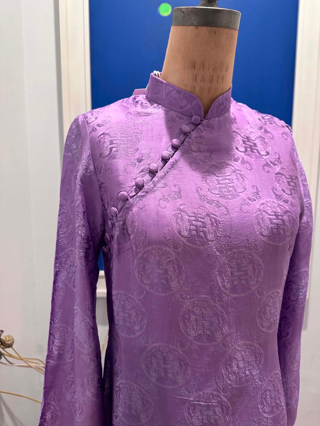“Tử Yên” - Wormsilk Ao Dai Set in Orchid Violet - front view by Huyen Thai Collection