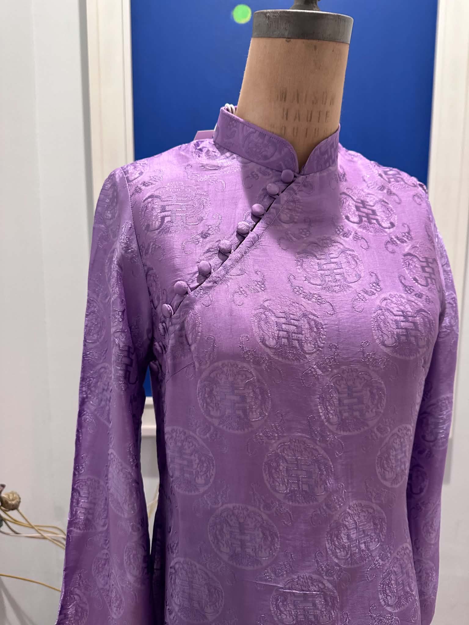 “Tử Yên” - Wormsilk Ao Dai Set in Orchid Violet - front view by Huyen Thai Collection