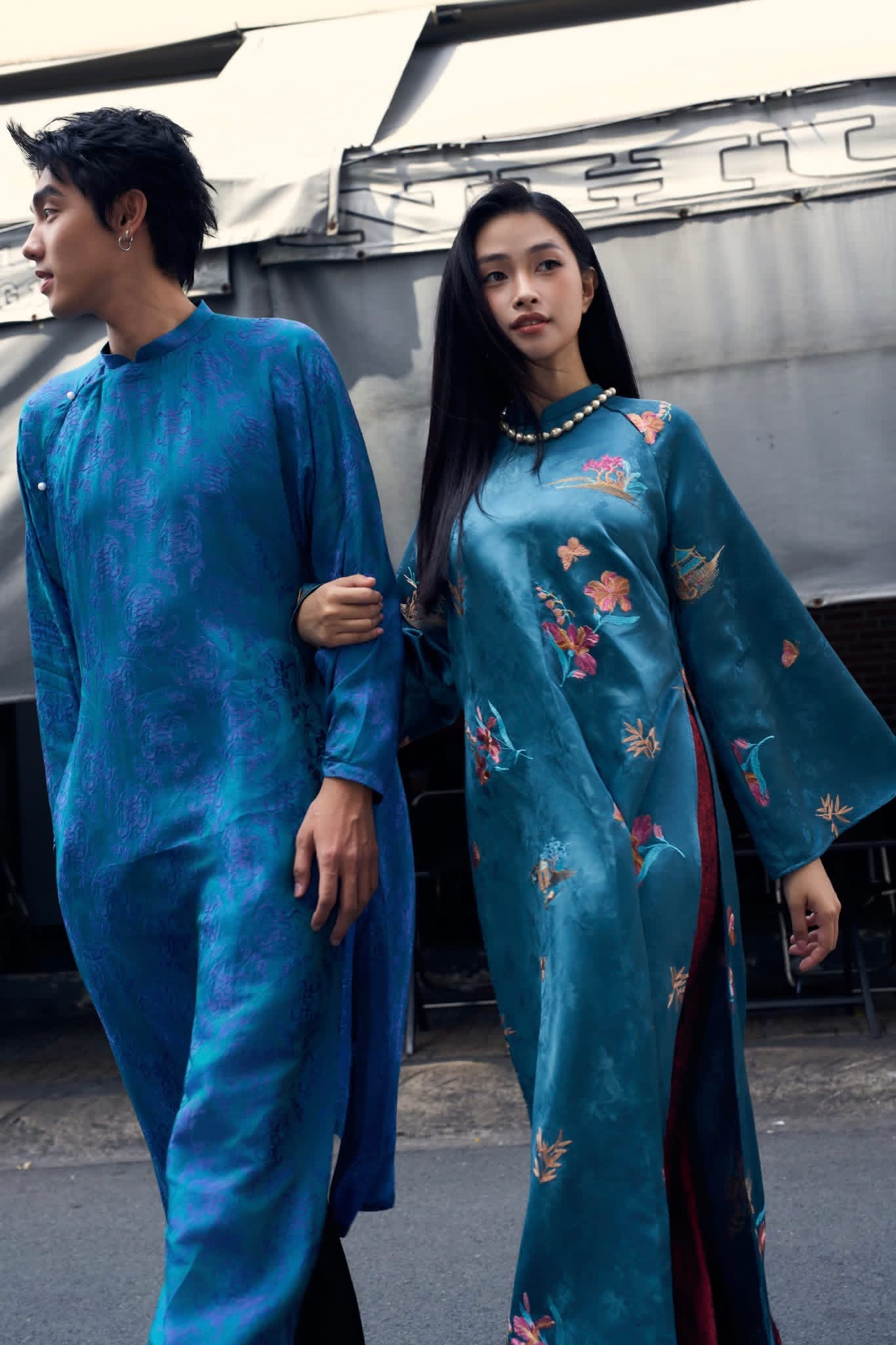 "Loc Tho" Ao Dai for Men - Wormsilk in Light TeL