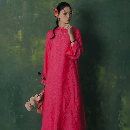 "Diep Dan" Ao Dai Set - 100% Natural Silk in Bright Peach