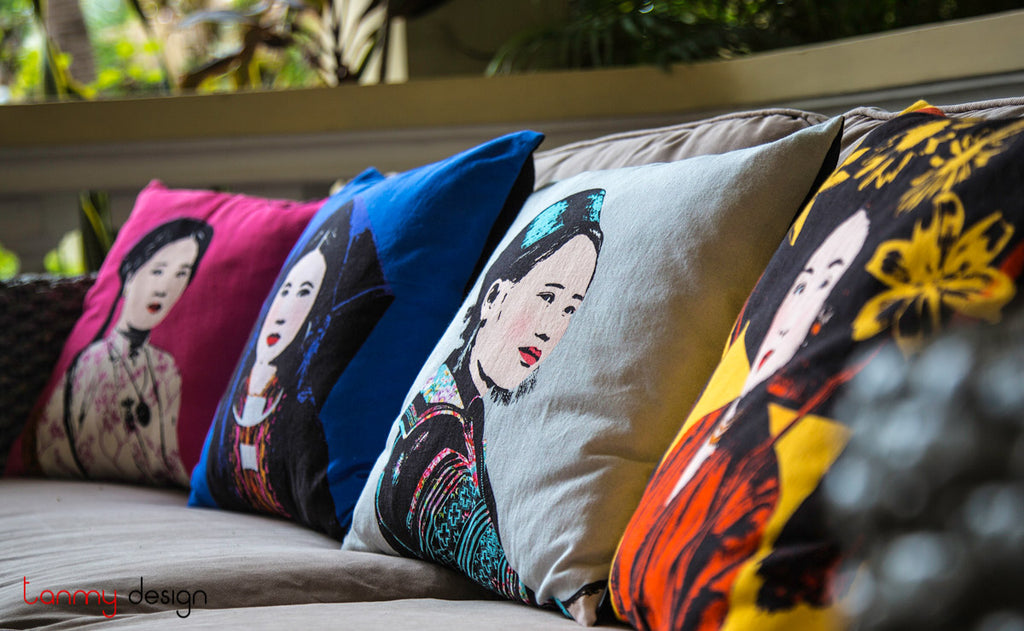 Heritage Portrait Cushion Covers – 45x45 cm - Miss Hoan (Salmon) - side profile by Bat-trang