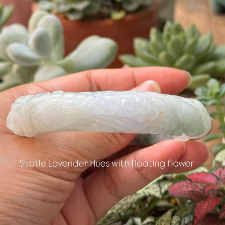 “Jade Garden of Harmony” – Hand-Carved Natural Jadeite Bangle