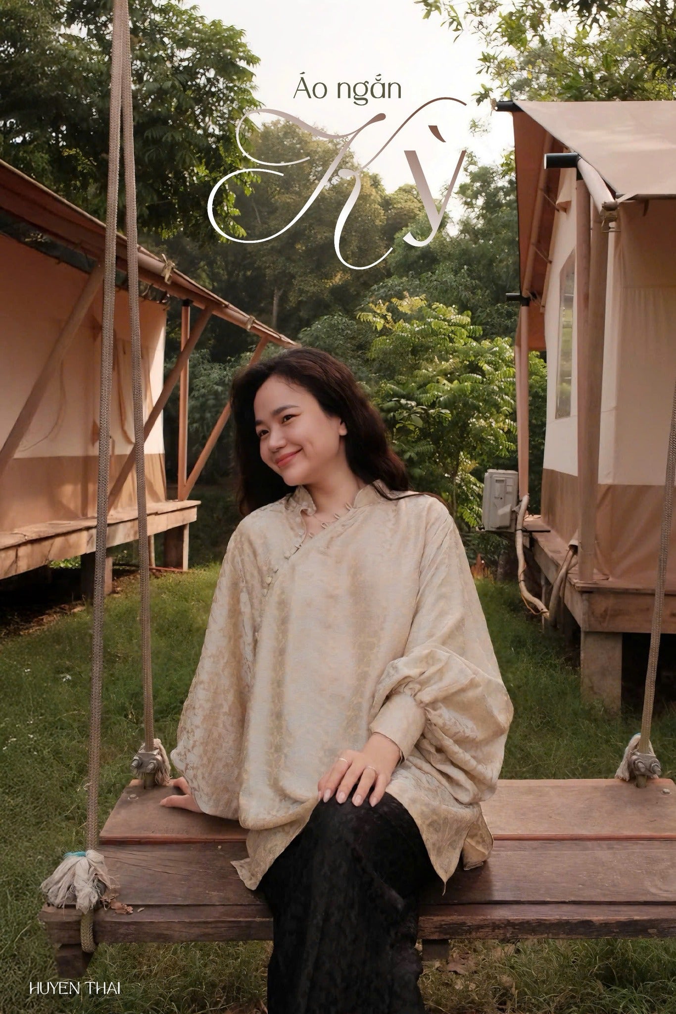 "KY Ao-Ngan Ao dai in gold wormsilk, modern Vietnamese design by Huyen Collection"