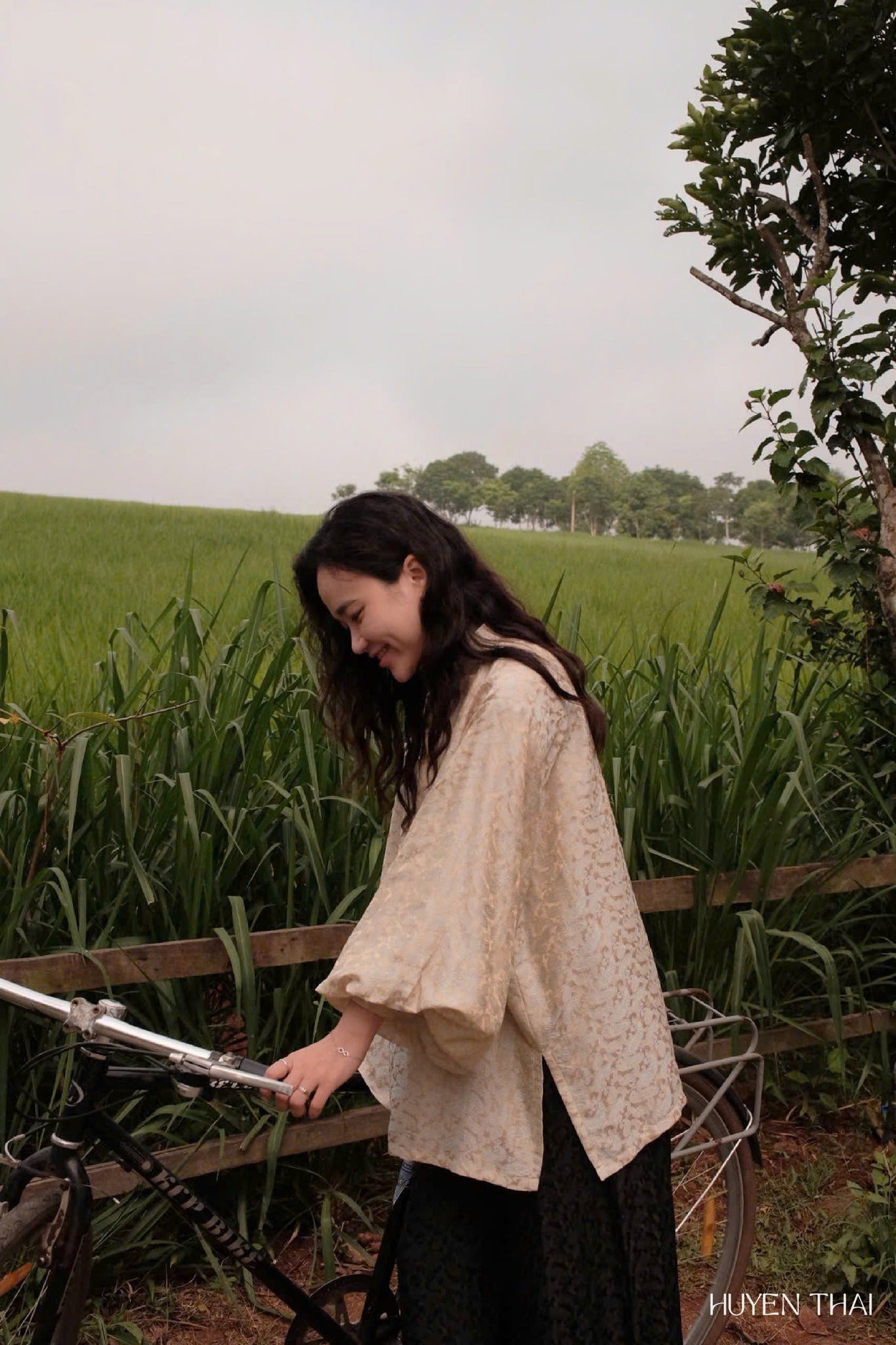 "KY Ao-Ngan in gold wormsilk, modern Vietnamese Ao dai by Huyen Collection"