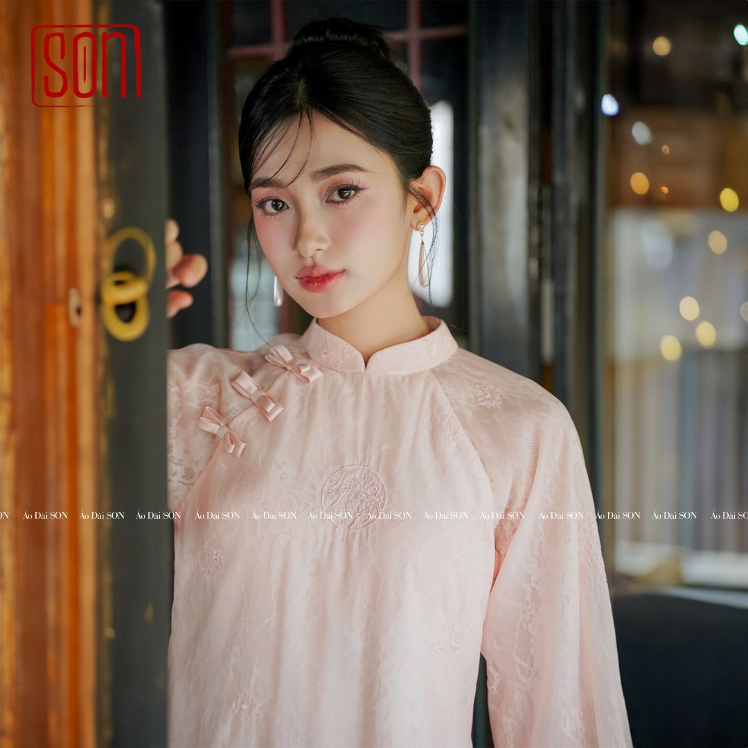 "To Son" - Lacy Ao Dai set in Pink [Wedding Collection]