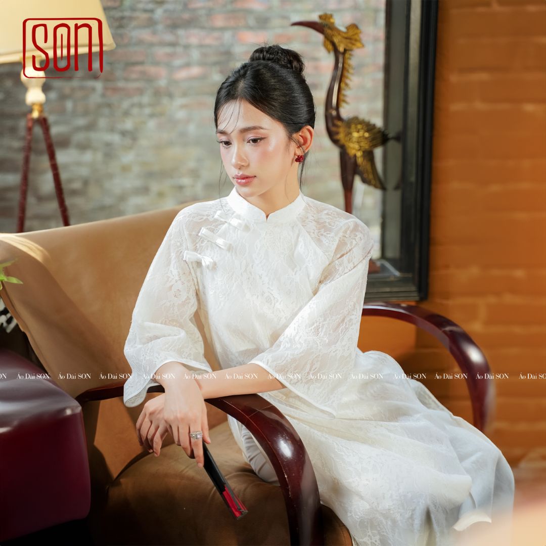 "To Son" - Lacy Ao Dai set in White [Wedding Collection]