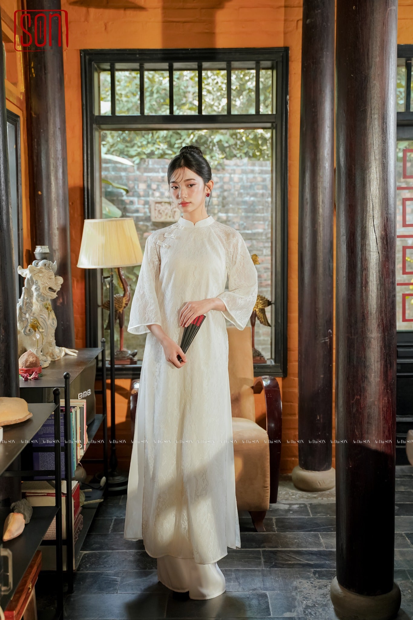 "To Son" - Lacy Ao Dai set in White [Wedding Collection]