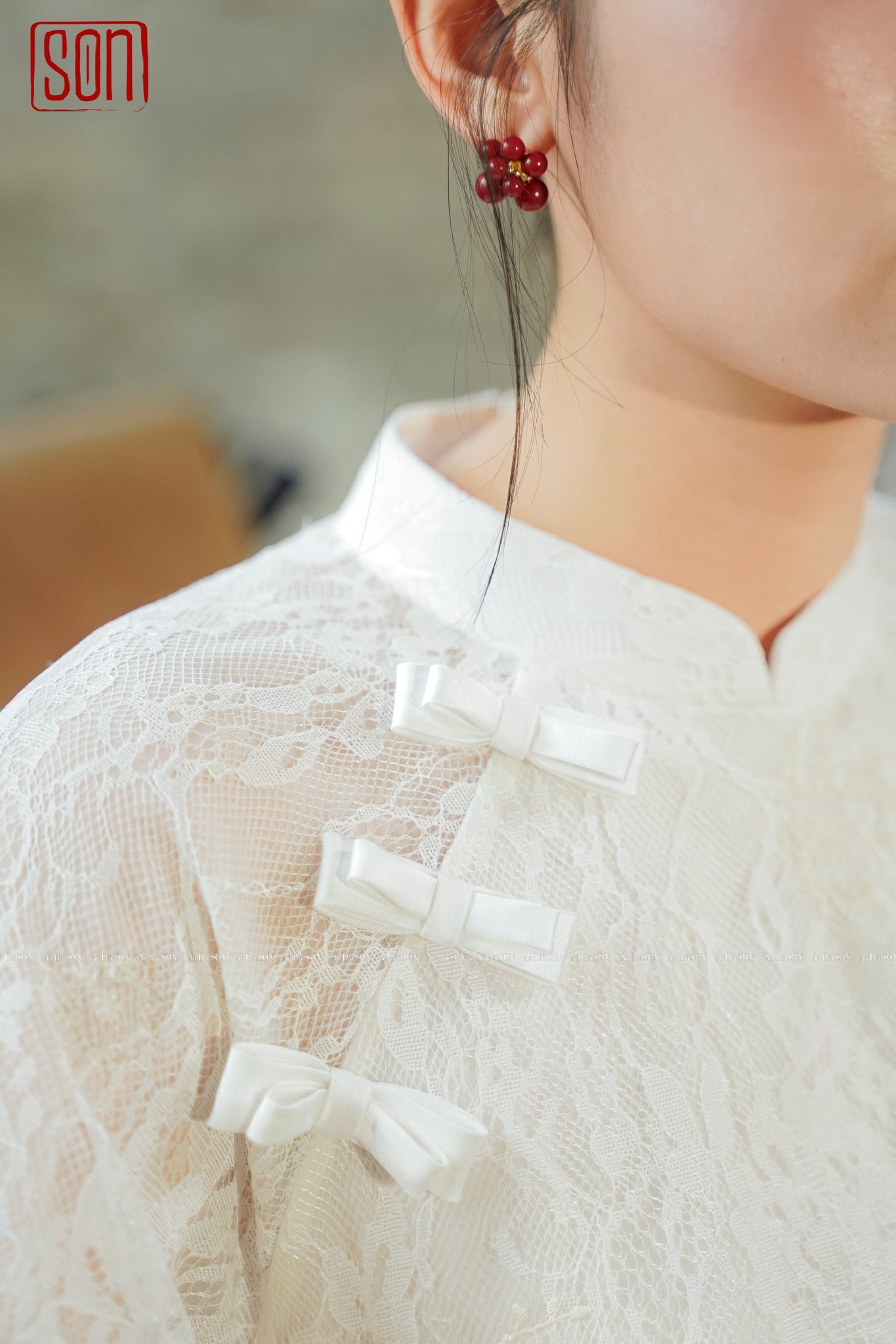 "To Son" - Lacy Ao Dai set in White [Wedding Collection]