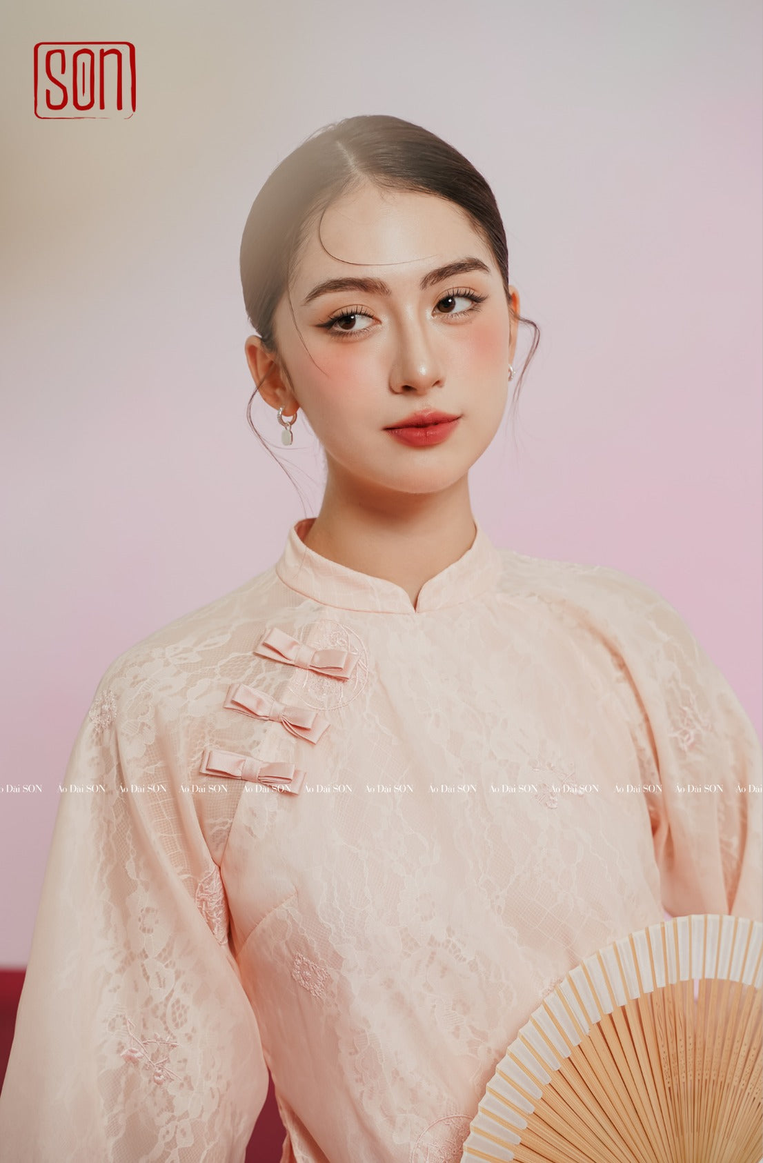 "To Son" - Lacy Ao Dai set in Pink [Wedding Collection]