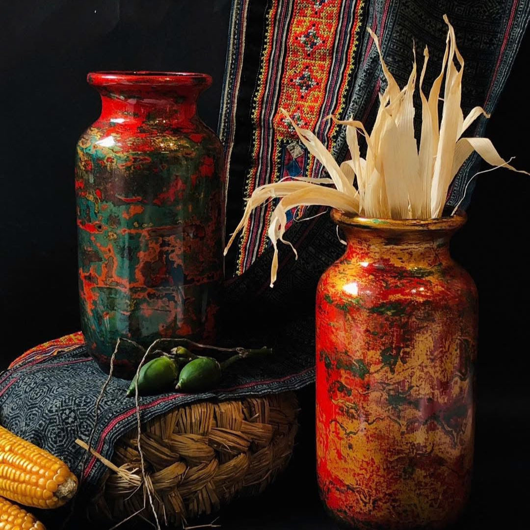 Vietnamese Lacquer - “Hồn Sắc Đông Dương” - Lacquer Vase - styled presentation in red by Bat-trang