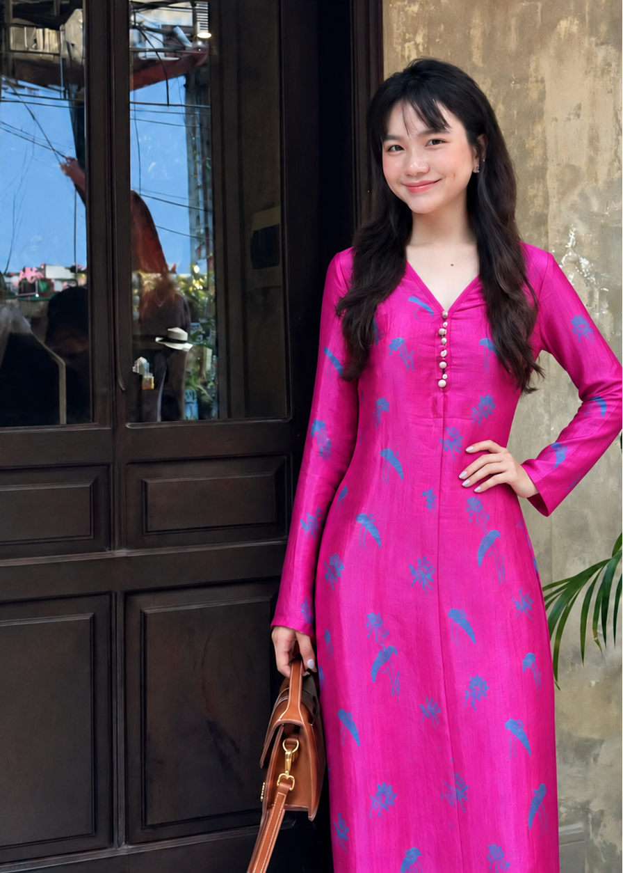 “Tu Nghi” Dress – Reversed Wormsilk Satin in Fuchsia