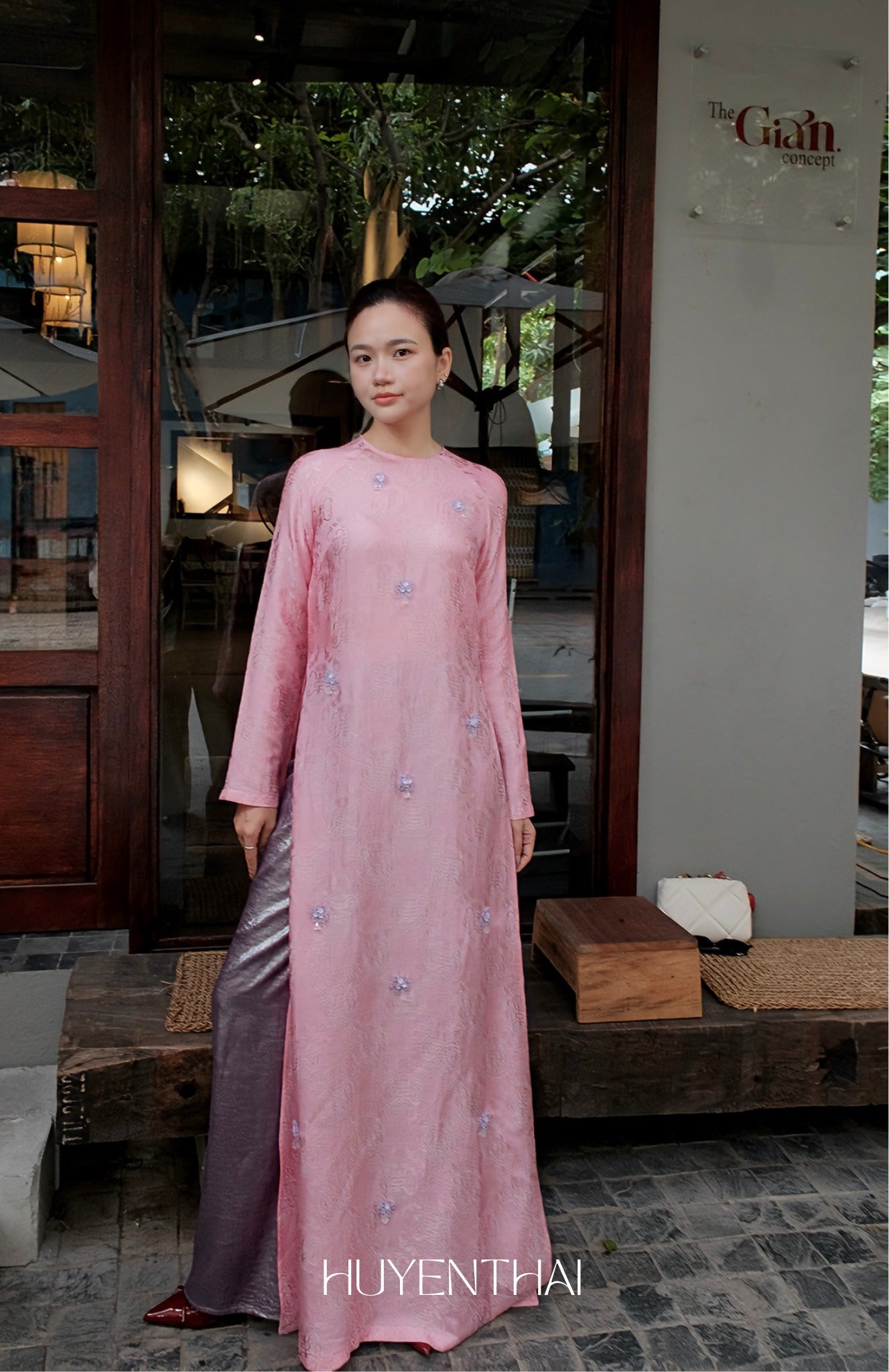 "Khanh Hoa" - Wormsilk Ao Dai Set with Hand-applied Sequined Florals