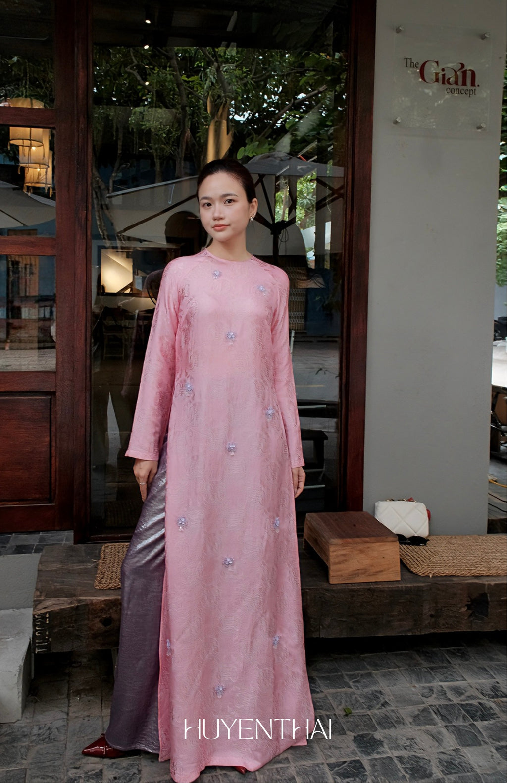 "Khanh Hoa" - Wormsilk Ao Dai Set with Hand-applied Sequined Florals