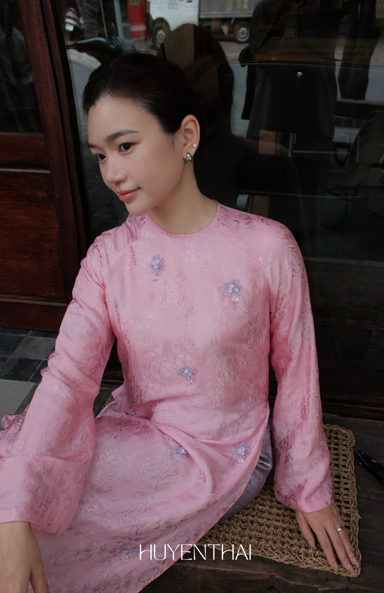 "Khanh Hoa" - Wormsilk Ao Dai Set with Hand-applied Sequined Florals