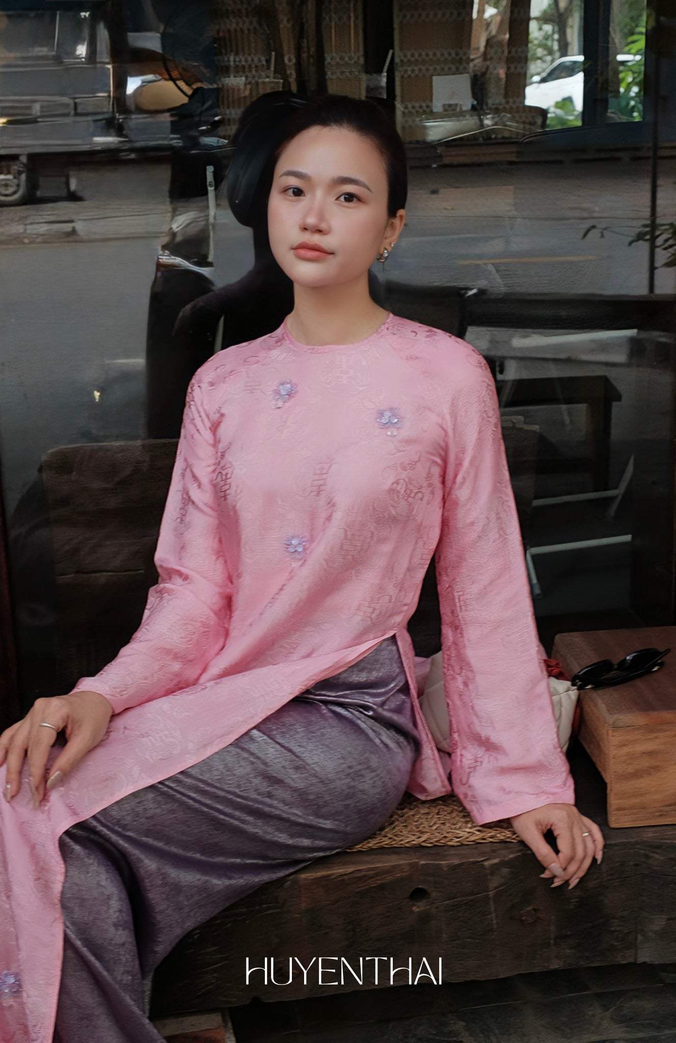 "Khanh Hoa" - Wormsilk Ao Dai Set with Hand-applied Sequined Florals