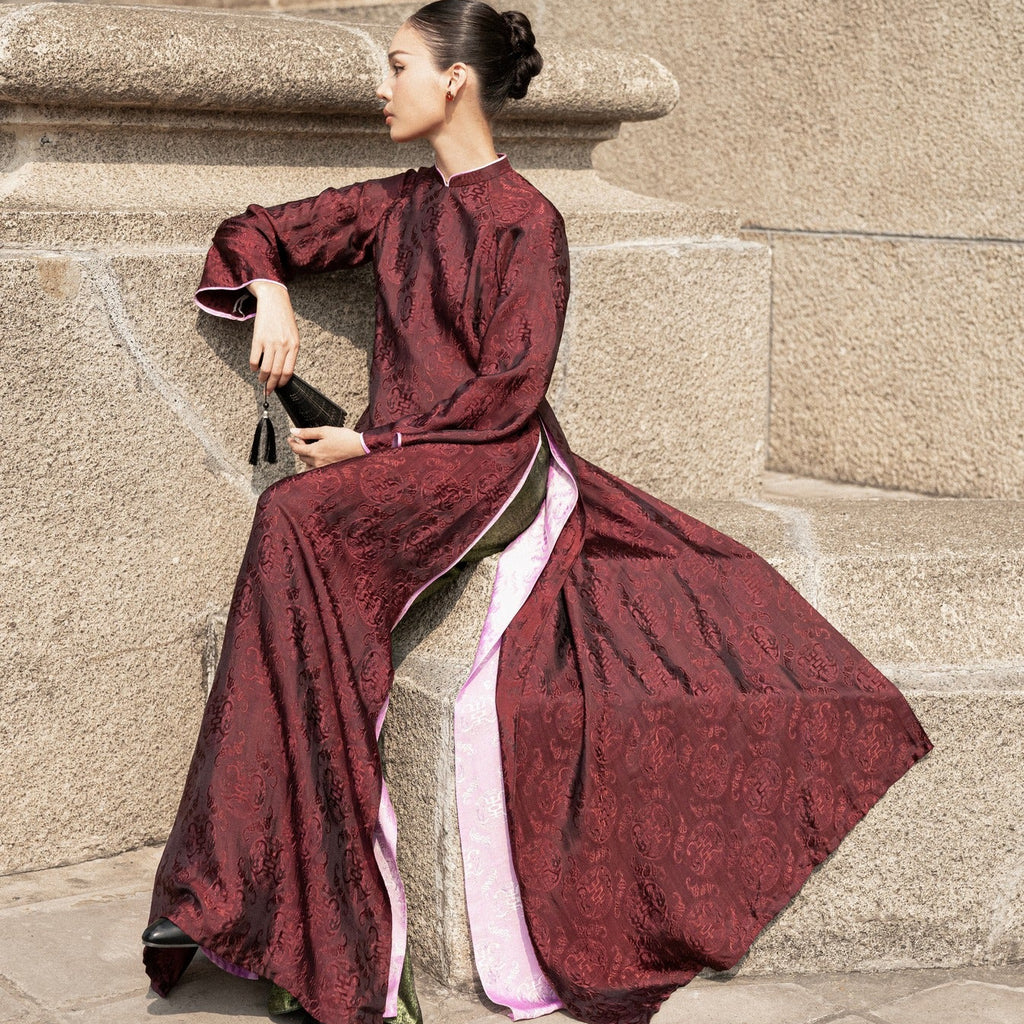 vietnamese silk dress Casual Silk Vietnamese Tunic Dress, Modern Silk Ao Dai, Custom Size AS31