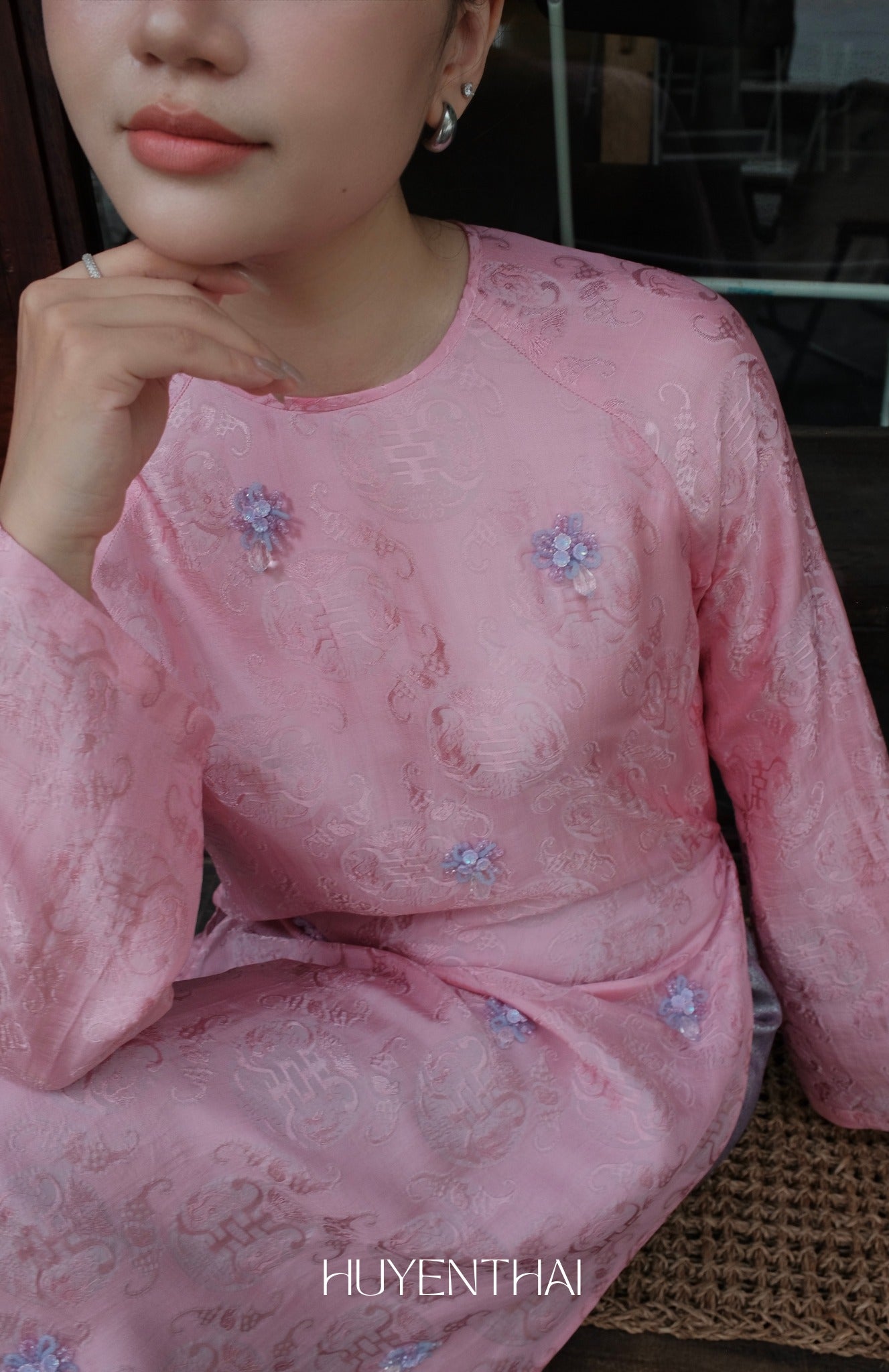 "Khanh Hoa" - Wormsilk Ao Dai Set with Hand-applied Sequined Florals