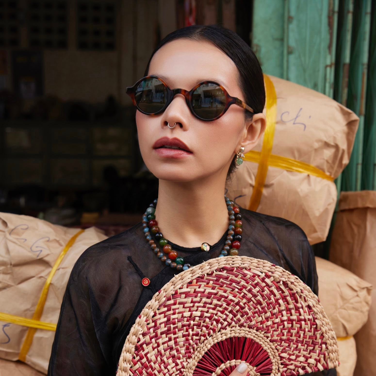 Marble Whisper Necklace - Marble Necklace - blue /brown tone - detailed view highlighting fabric texture and quality by HI de Maison at L'Orient Haus