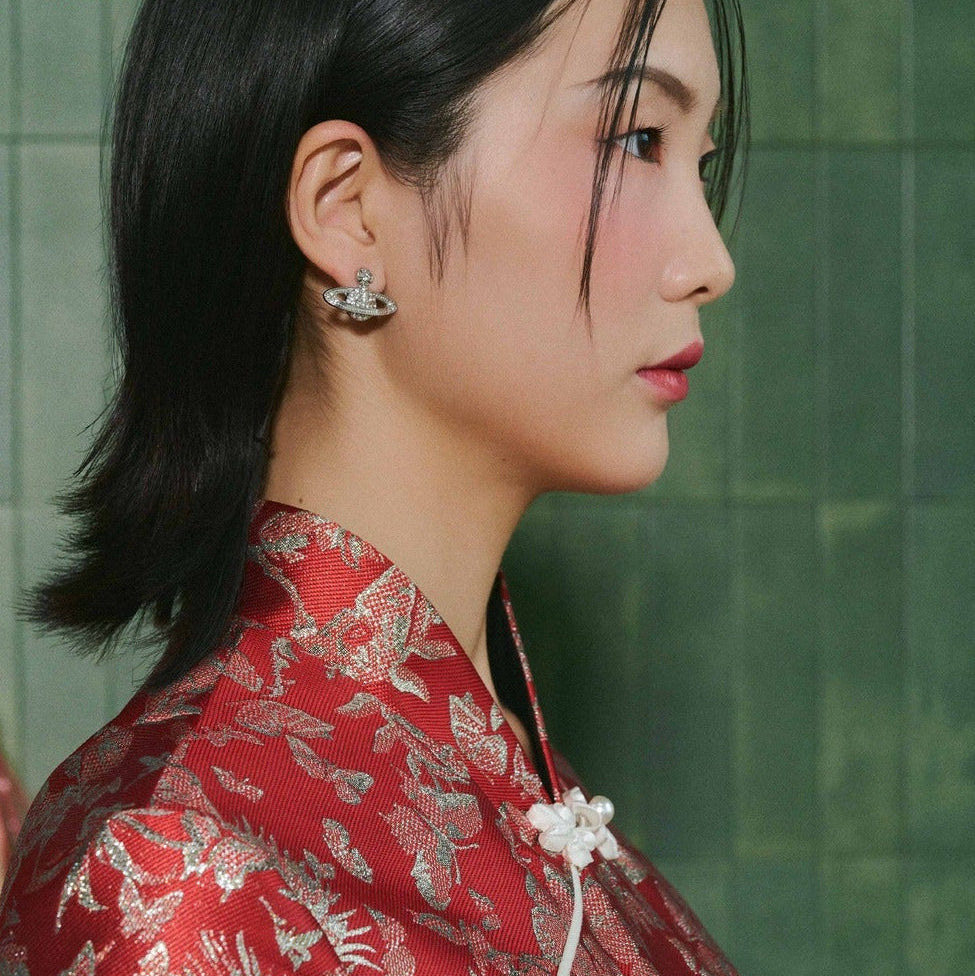 Vietnamese Embroidery - Tu Phuc Cheongsam - Brocade Silk in Festive Crimson - side profile in red by Hy Phuong
