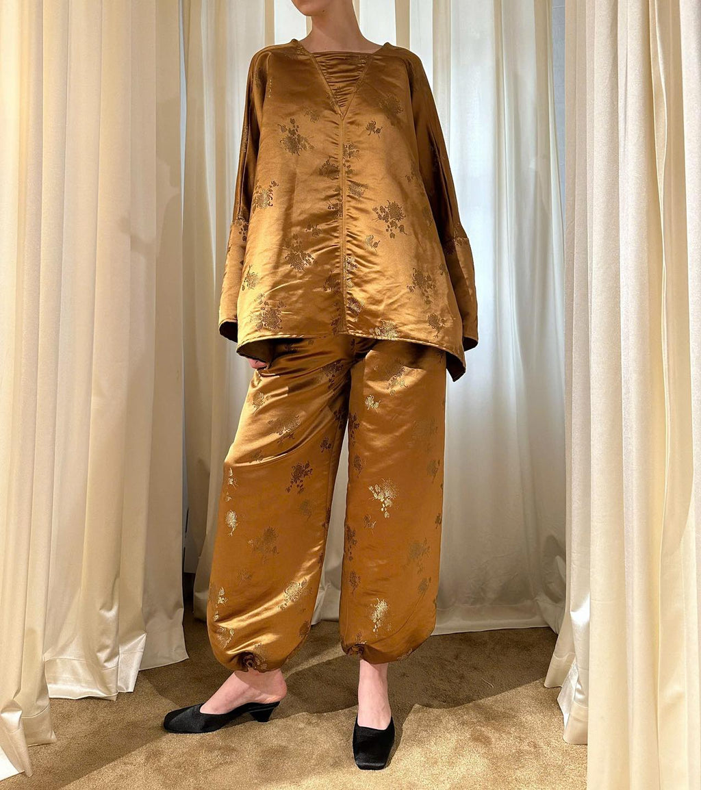 "Rita" Modernized Bà Ba Set - Brocade Silk in Gold
