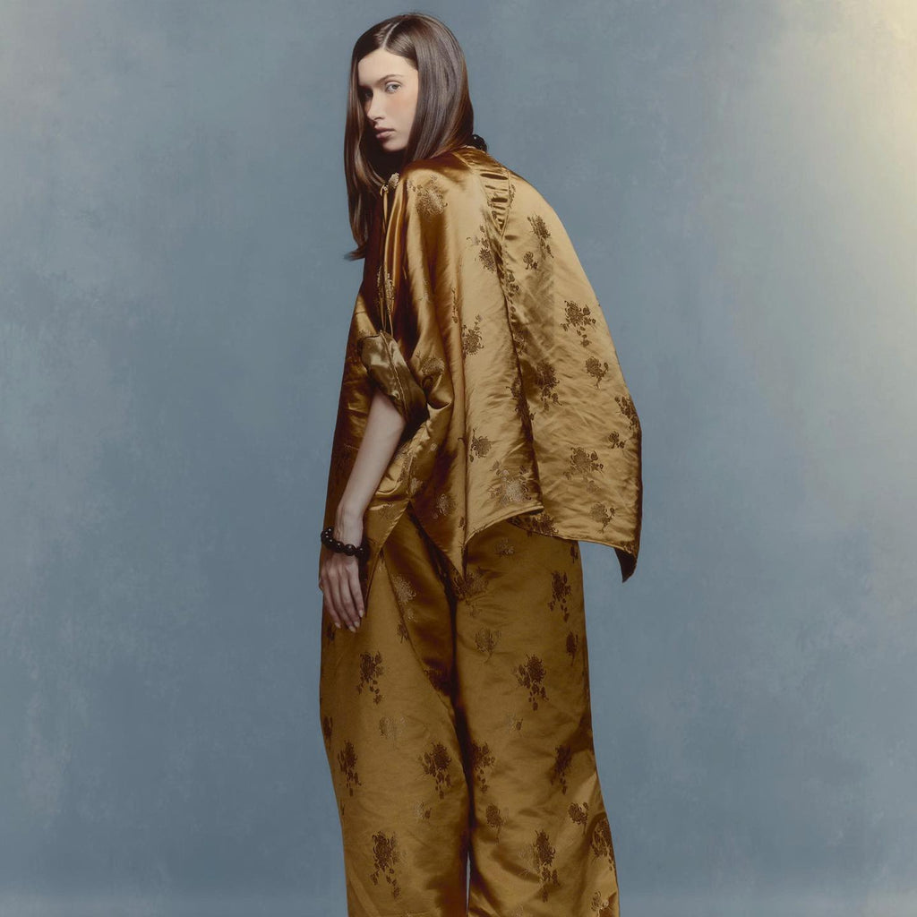 "Rita" Modernized Bà Ba Set - Brocade Silk in Gold