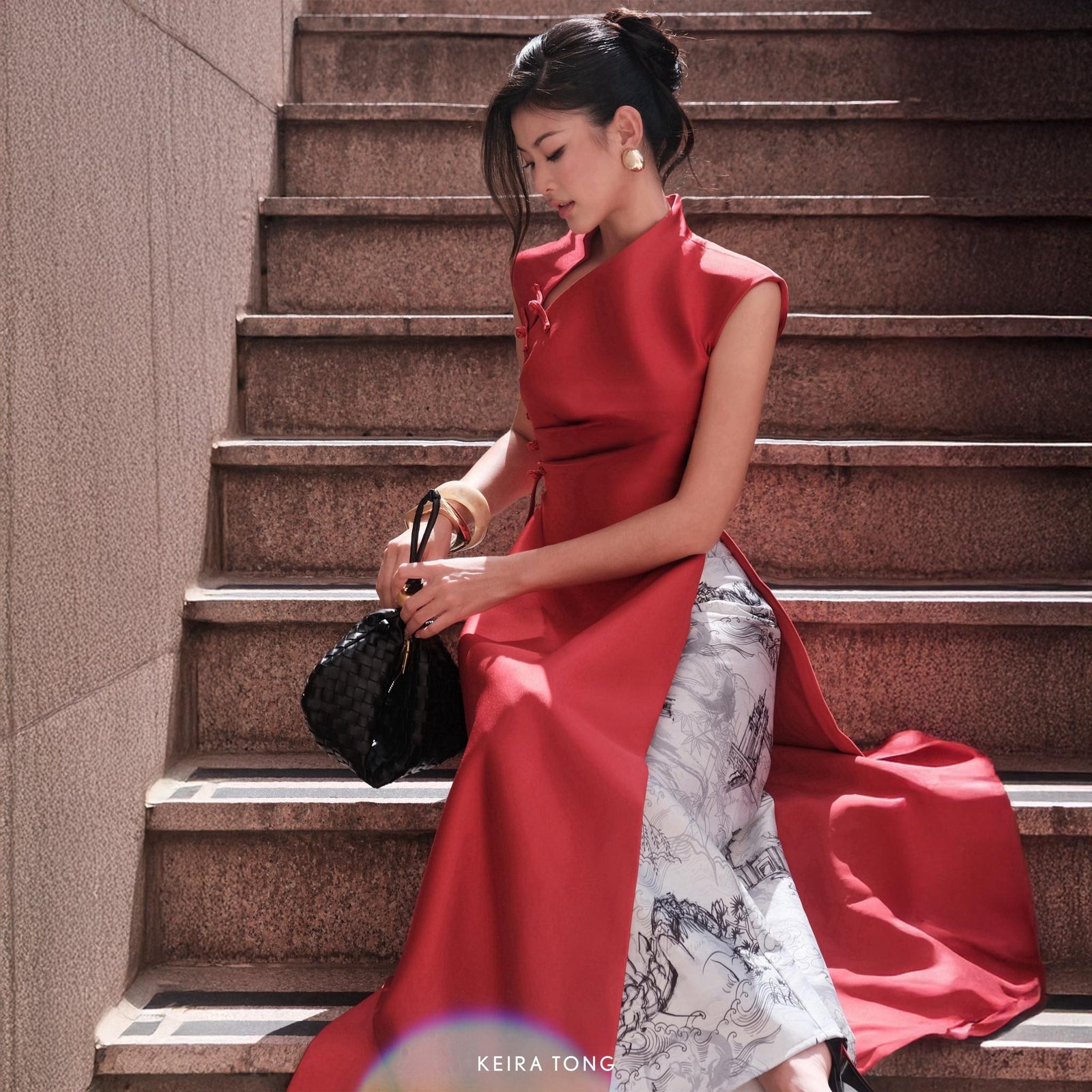 Cac Giai Ky Ao-dai set - Structured Áo Dài with Illustrated Tafta Pant - styled presentation by Keira Tong