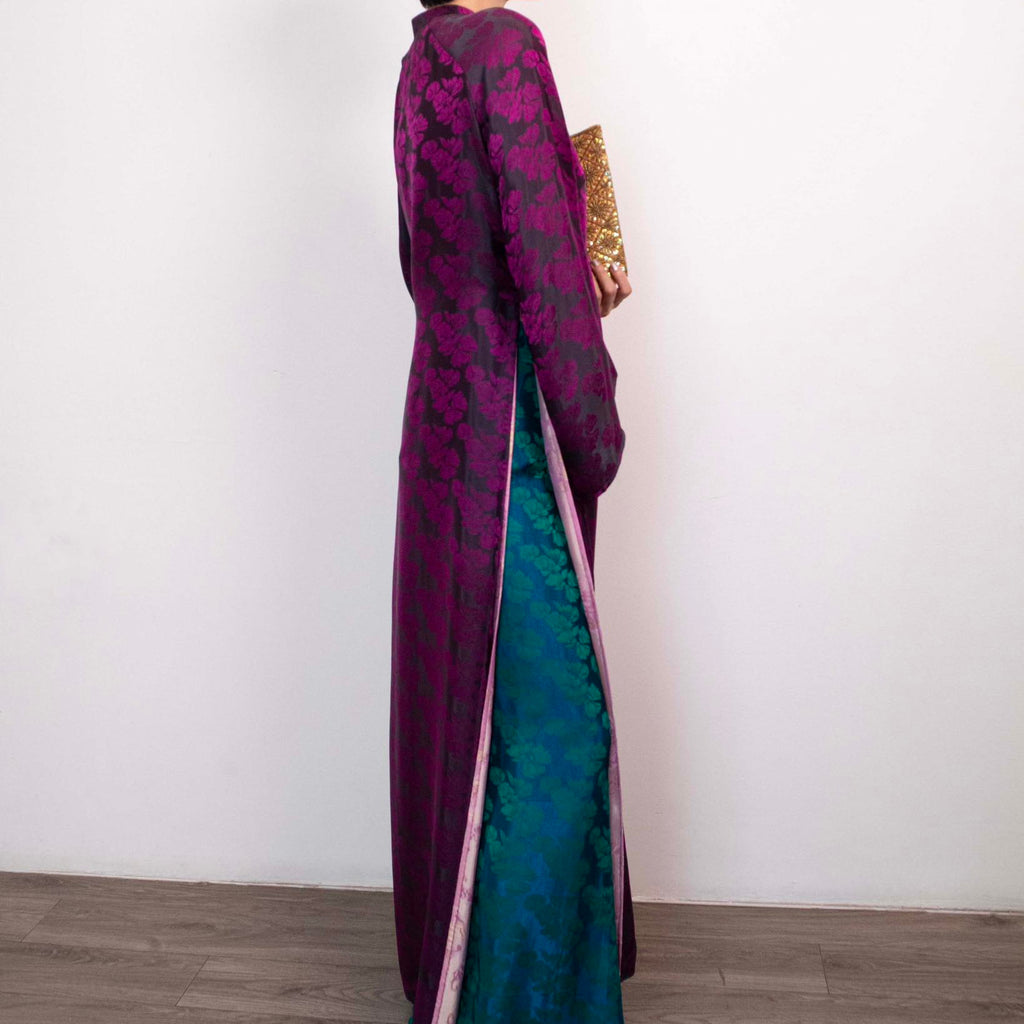 Amethyst Passage Ao-dai Set - Double-layered Ao-dai in Indian Silk - side profile by Lo Boutique